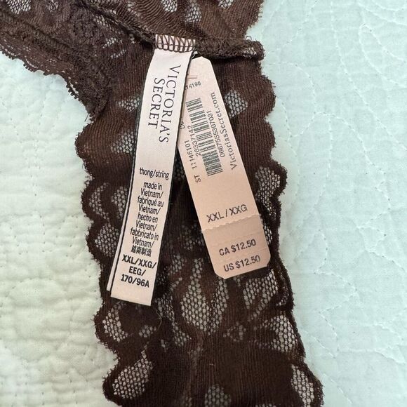 NWT (XXL) Victoria’s Secret Floral Lace Thong Panty - Chocolate Brown - Picture 3 of 3